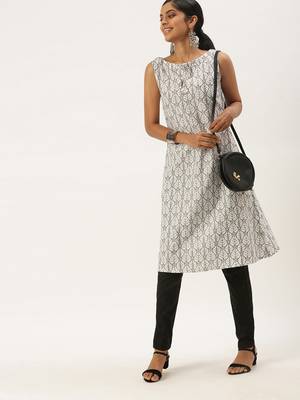 White Rayon Kurta Narrow Straight Pant Set 1
