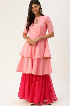 Pink Embroidered Gharara Set