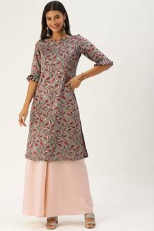 Grey Modal Silk N Pink Palazzo Set