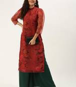 Red Organza N Green Kurta Palazzo Set