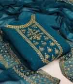 Dark-teal embroidered georgette salwar