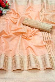 Peach woven cotton silk saree with blouse