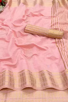 Pink woven cotton silk saree with blouse