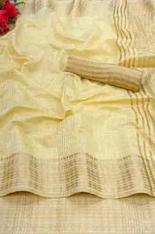 Yellow woven cotton silk saree with blouse