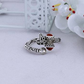 Silver Shine Rudraksha Trishul Damroo Designer Oxidized Silver Ring for Men & Women 1