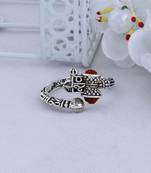 Silver Shine Rudraksha Trishul Damroo Designer Oxidized Silver Ring for Men & Women