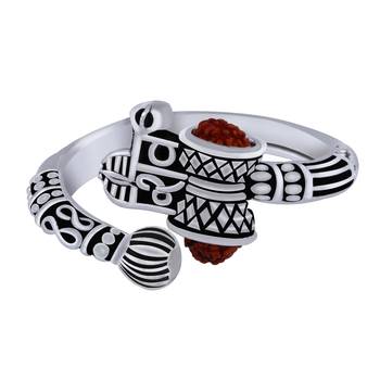 Silver Shine Rudraksha Trishul Damroo Designer Oxidized Silver Ring for Men & Women 2
