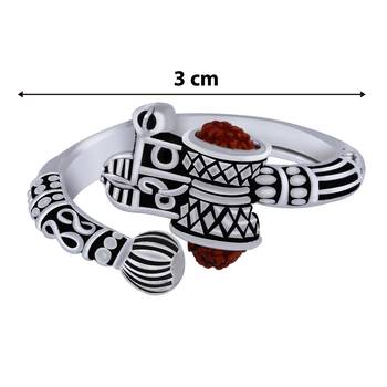 Silver Shine Rudraksha Trishul Damroo Designer Oxidized Silver Ring for Men & Women 3