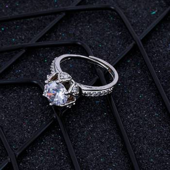 Silver Shine Round Dimond Adjustable Fancy Look Finger Ring For Women And Girl 1
