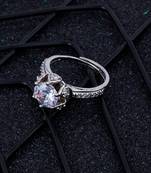Silver Shine Round Dimond Adjustable Fancy Look Finger Ring For Women And Girl