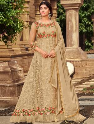 Beige embroidered net salwar 1