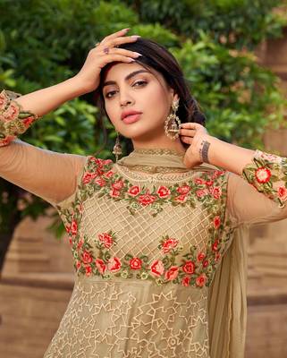Beige embroidered net salwar 2
