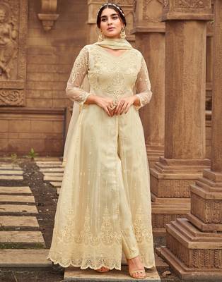Cream embroidered net salwar 1