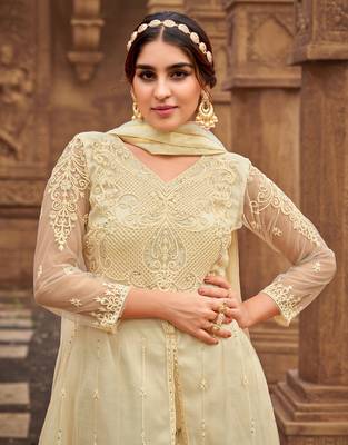 Cream embroidered net salwar 2
