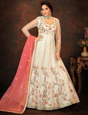 Cream embroidered net salwar 1