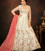 Cream embroidered net salwar