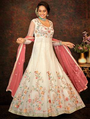 Cream embroidered net salwar 2