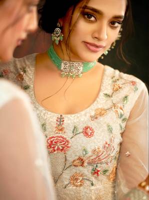 Cream embroidered net salwar 3