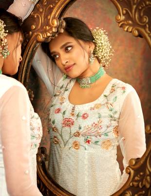 Cream embroidered net salwar 4