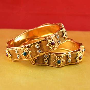 gold moti stone cz polki kundun meenakari pearl bangle kara size-2.6 1