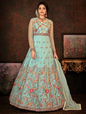 Sea-green embroidered net salwar 1