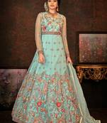 Sea-green embroidered net salwar