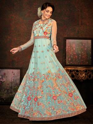 Sea-green embroidered net salwar 2