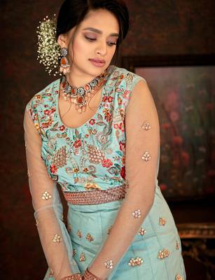 Sea-green embroidered net salwar 3
