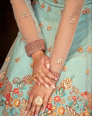 Sea-green embroidered net salwar 4