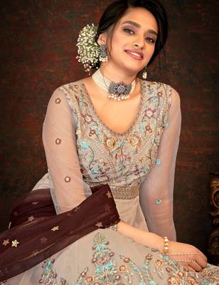 Light-chocolate embroidered net salwar 2