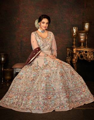 Light-chocolate embroidered net salwar 3