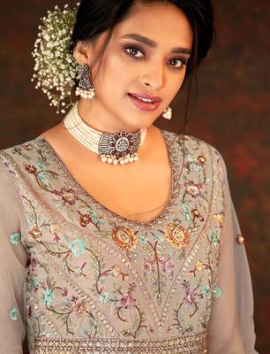 Light-chocolate embroidered net salwar 4