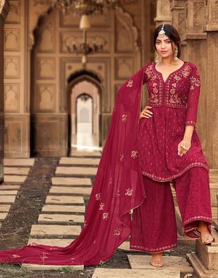 Rani-pink embroidered georgette salwar 1