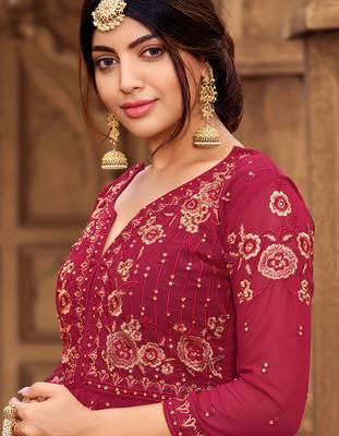 Rani-pink embroidered georgette salwar 2