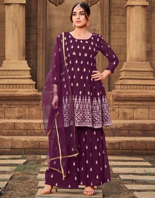 Purple embroidered georgette salwar 1