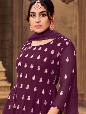 Purple embroidered georgette salwar 2