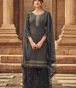 Dark-grey embroidered faux georgette salwar