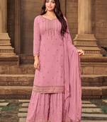 Baby-pink embroidered faux georgette salwar