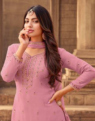 Baby-pink embroidered faux georgette salwar 2