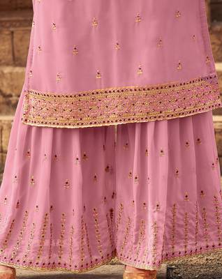 Baby-pink embroidered faux georgette salwar 3