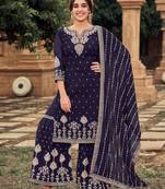 Navy-blue embroidered faux georgette salwar