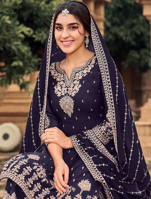 Navy-blue embroidered faux georgette salwar 2