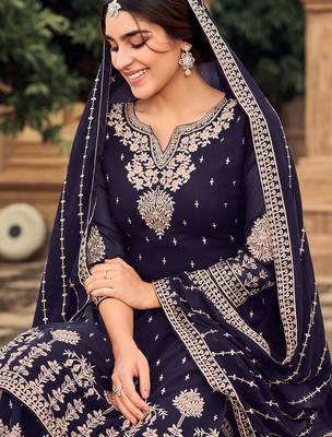 Navy-blue embroidered faux georgette salwar 3