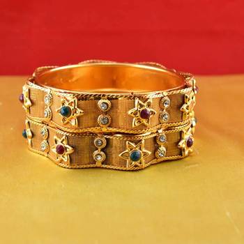 gold moti stone cz polki kundun meenakari pearl bangle kara size-2.6 2