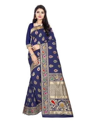 Blue Woven silk blend Saree With Blouse 1
