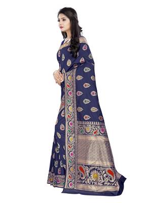 Blue Woven silk blend Saree With Blouse 2