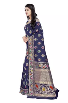 Blue Woven silk blend Saree With Blouse
