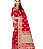Red woven pure silk saree with blouse