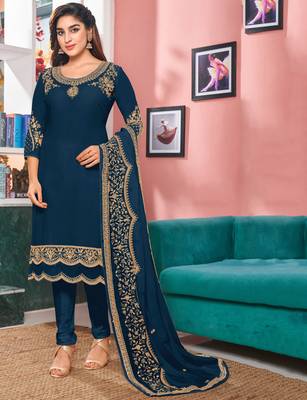 Blue embroidered faux georgette salwar 1