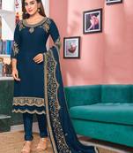 Blue embroidered faux georgette salwar
